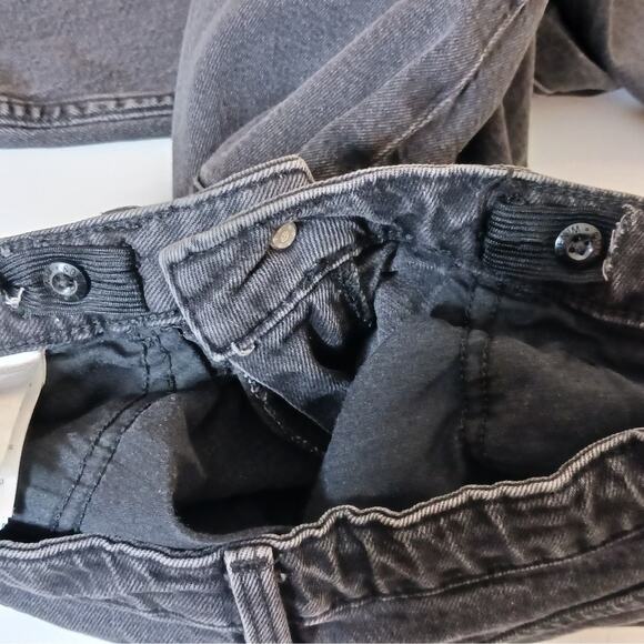 H&M Girls Wide High Waist Jeans Size 14 Black Faded Distressed Slit Denim - Picture 10 of 12